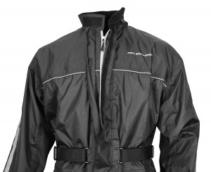 Photo showing zipper flap on Solo Storm Jacket in Black on white background